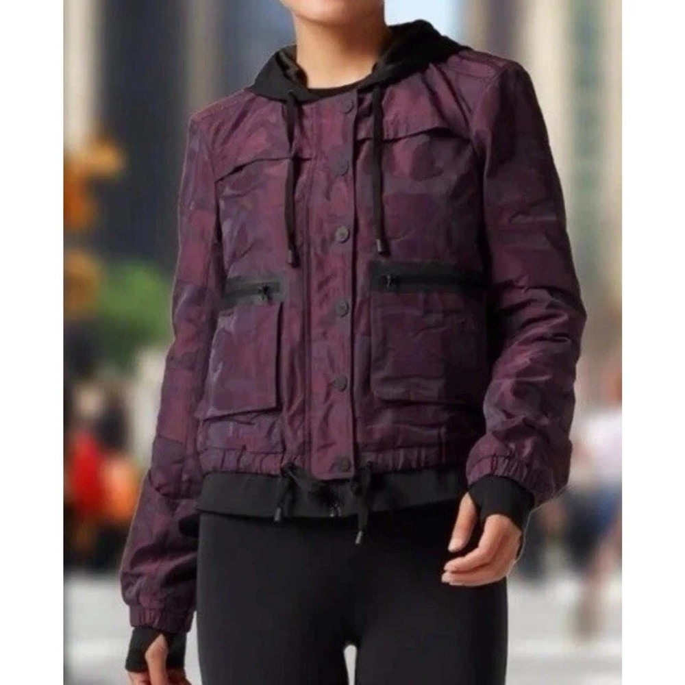 Blanc Noir Hooded Bomber Jacket Womens Size S Purple Camo Utility Streetwear